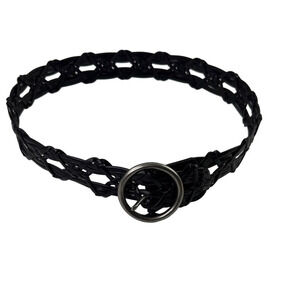 Women's Black Woven Belt with Silver Buckle